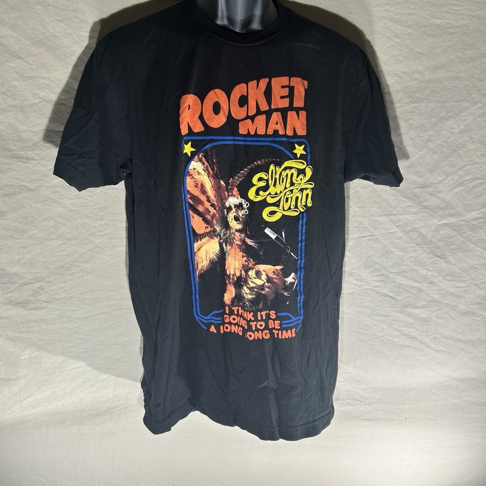 Elton John "Rocket Man" Graphic T-Shirt Black Men's Size Large